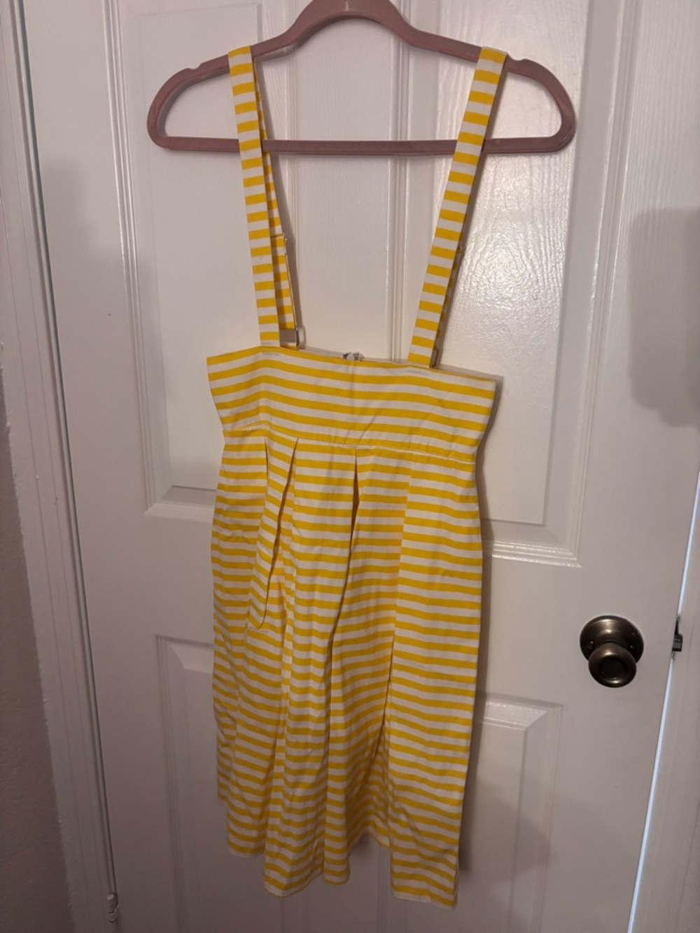 Unique Vintage Yellow and White Striped Suspender Midi Skirt